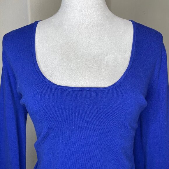 Newport News Women's Cobalt Blue/Black Scoop Neck Tunic Mini Dress Bell Sleeve L - Picture 2 of 8